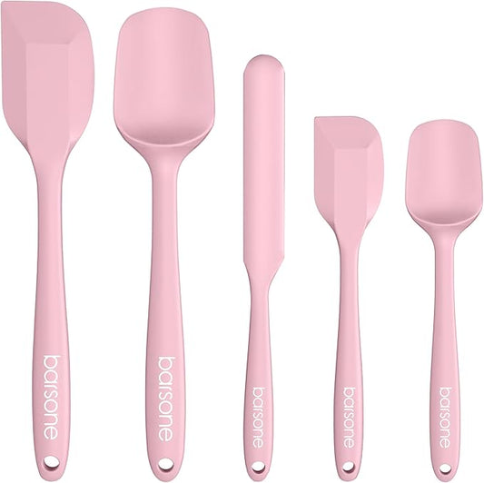 Barsone 5-Piece Silicone Spatula Set（ Heat Resistant 446°F Food Grade BPA Free, Nonstick Cookware Safe Dishwasher Safe Kitchen Tools for Baking, Cooking, Stirring, Pink）-Ruum Studio Home