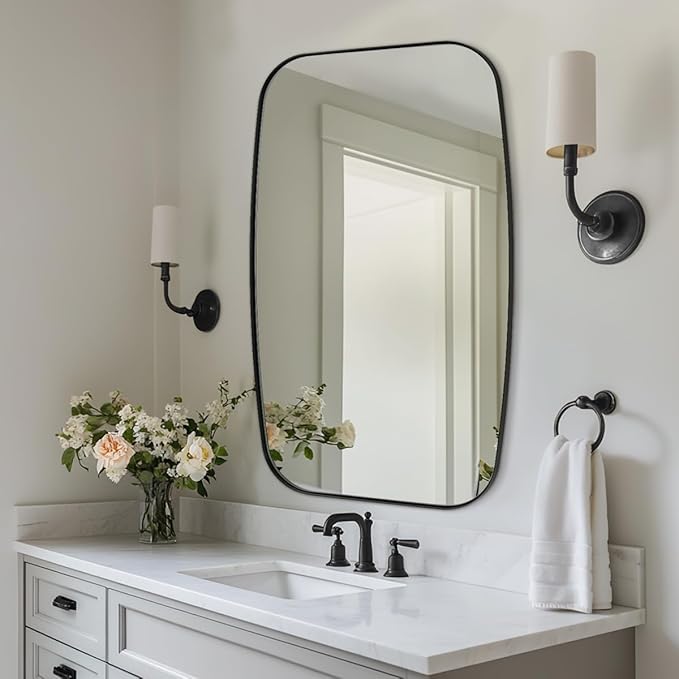 ANDY STAR Black Oblong Mirror, 32x40 Inch Black Oval Mirror for Bathroom with Stainless Steel Metal Frame, Wall Mouned for Bathroom, Living Room, Entryway-Ruum Studio Home