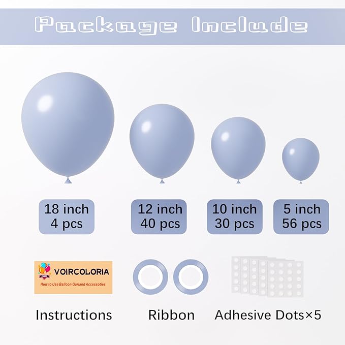 130pcs Dusty Blue Balloons Different Sizes 18" 12" 10" 5" Slate Blue Balloons for Boys Girls Baby Shower Wedding Anniversary Graduation Engagements Birthday Party Decorations-Ruum Studio Home