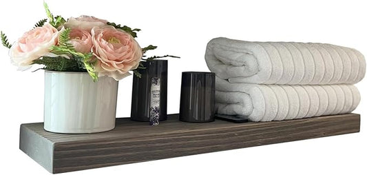 joelsantiques 24 Inch Wooden Floating Shelves for Wall - 24x6x2 in - Made of Natural Wood - Short Heavy Duty Rustic Wall Shelves for Bedroom - Perfect for Bathroom, Kitchen - Grey-Ruum Studio Home