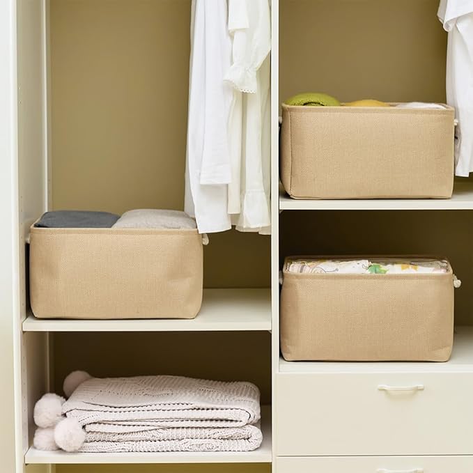 TheWarmHome Organization and Storage Bin for Shelves - Large 3 Pack 16x12x8 inch Storage Basket for Organizing, Canves Storage Cubes for Organizer Toy Closet Cloth Gift (Beige)-Ruum Studio Home