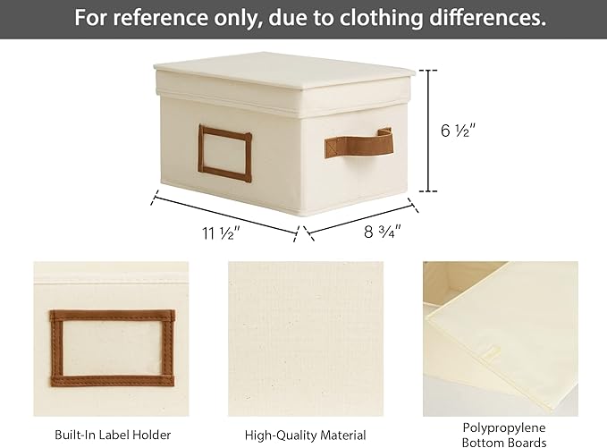 StorageWorks Storage Bins with Lids, Decorative Storage Boxes with Lid and PU Handles, Foldable Storage Baskets for Closet, Shelves, Stackable, Ivory, Medium, 3-Pack-Ruum Studio Home