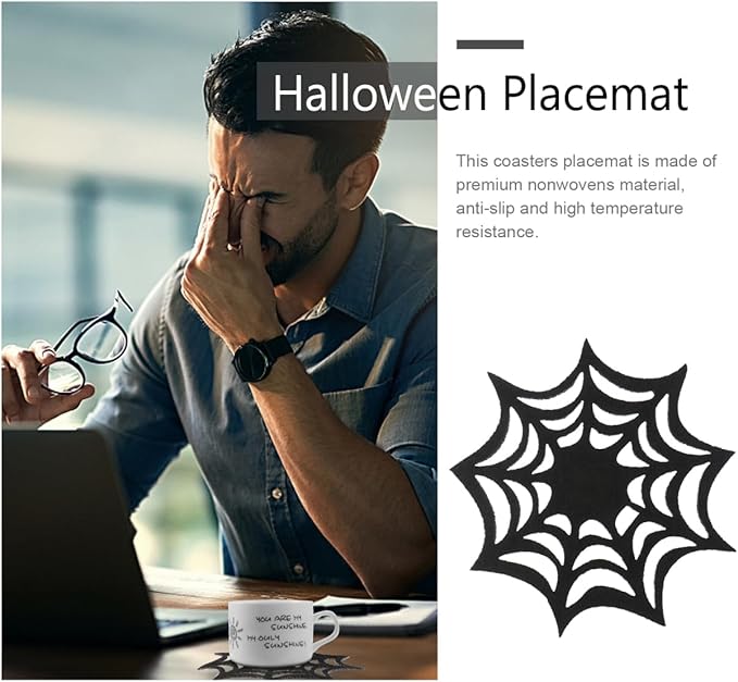 VOSAREA 10pcs Halloween Spider Web Coasters Placemat Decorative Table Placemats Doilies Halloween Decorarion Supplies-Ruum Studio Home