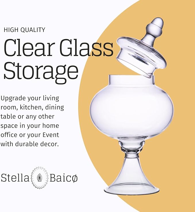 Stella Baic Hand-Blown Glass Apothecary Jar with Lid, Minimalist Style, Decorative Jar, Clear Glass Candy Jar, Height: 12.6", Diameter: 6.5-Ruum Studio Home