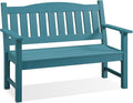 Psilvam 2-Person Outdoor Memorial Bench, All-Weather Poly Lumber Garden Bench, Rot-Resistant Outdoor Patio Bench for Park,Porch,and Church (Blue)-Ruum Studio Home
