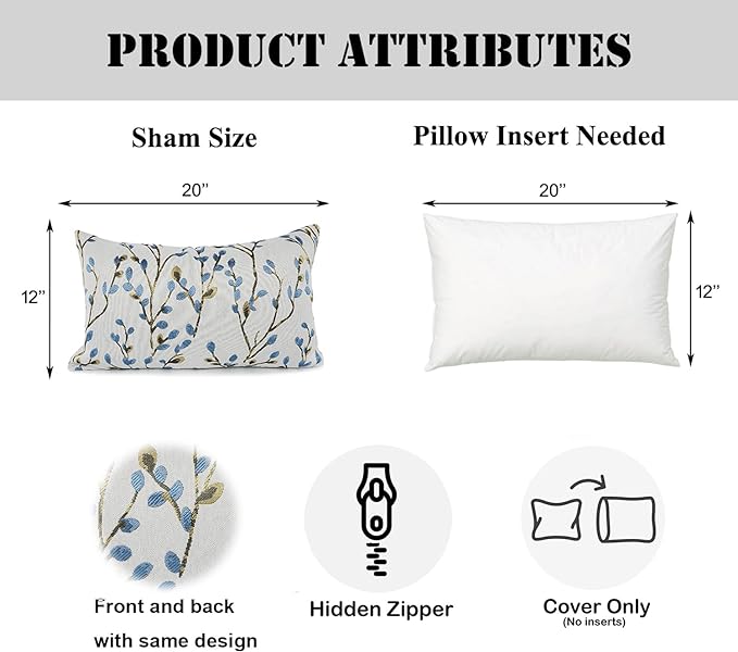 YOUR SMILE Classical Embroidery Jacquard Blue Square Decorative Throw Pillow Case Cushion Cover,12x20 inch-Ruum Studio Home