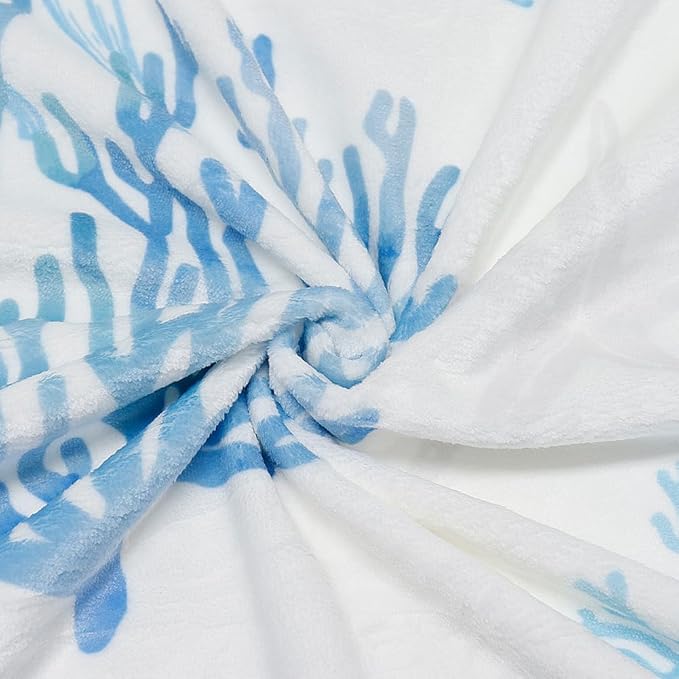 Blue Ocean Beach Throw Blanket Nautical Coastal Bed Blanket Starfish Seashell Coral Blankets Super Soft Flannel Fleece Throw Blanket for Couch Bed Decor “50 x60”-Ruum Studio Home