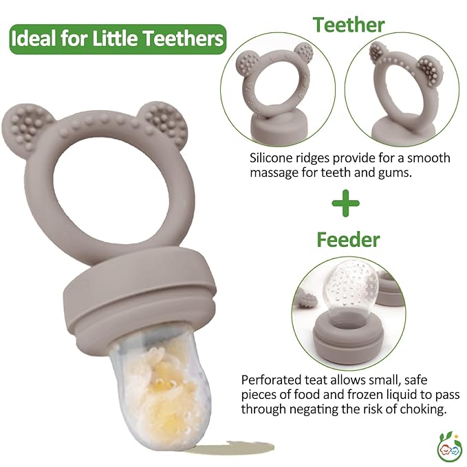 JEXFUN Silicone Baby Fruit Food Feeder Pacifier & Breastmilk Popsicle Freezer Molds, Double as Baby Teething Toys, Freezable Feeding Set for Breast Milk Ice Cubes, Food, Vegetable Purees - (Sand)-Ruum Studio Home