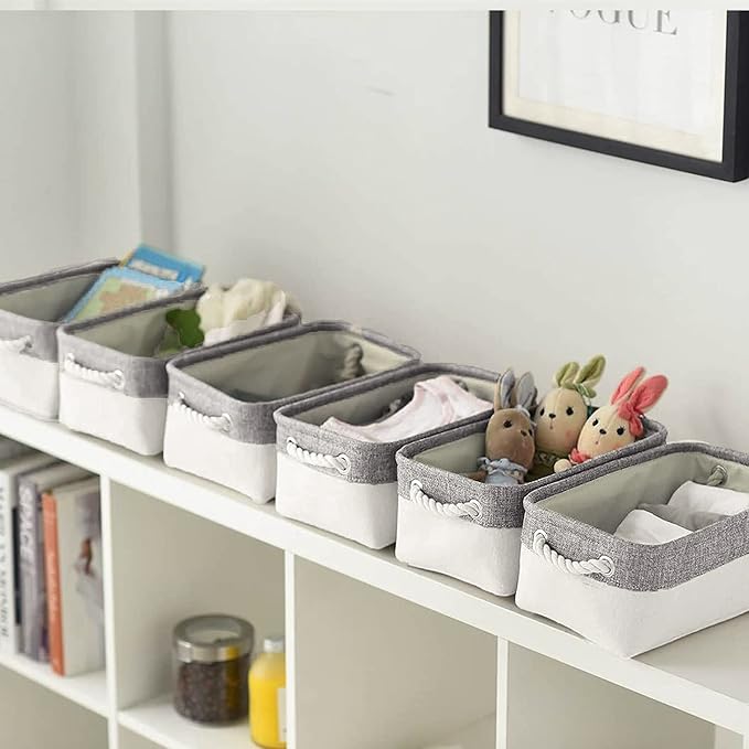 Storage Bins - Storage Baskets for Shelves Storage Cubes with Handles Small Baskets for Organizing (Gray and White 11.8 x 7.9 x 5.2 inch)-Ruum Studio Home