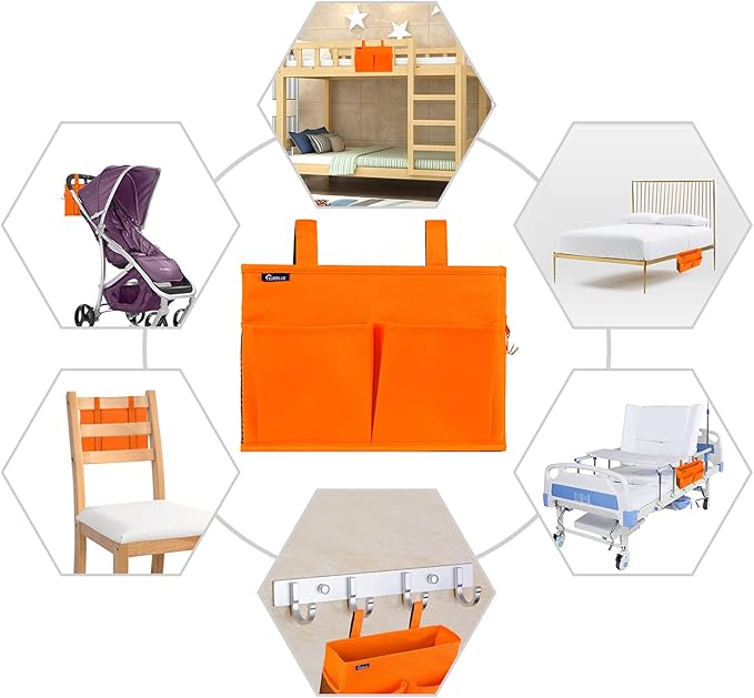 Surblue Caddy Hanging Organizer Bedside Storage Bag for Bunk and Hospital Beds, Orange, Small-Ruum Studio Home