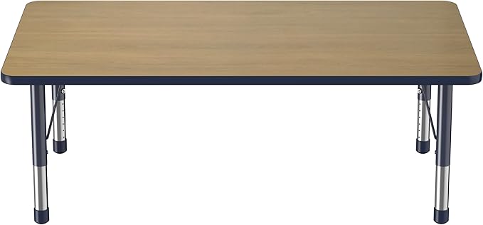 FDP Rectangle (36 x 60 inch) Classroom Table with Adjustable Chunky Toddler Legs (15-24 in); Preschool, Kinder and Daycare Furniture - Pasadena Oak Top/Navy Edge and Legs-Ruum Studio Home