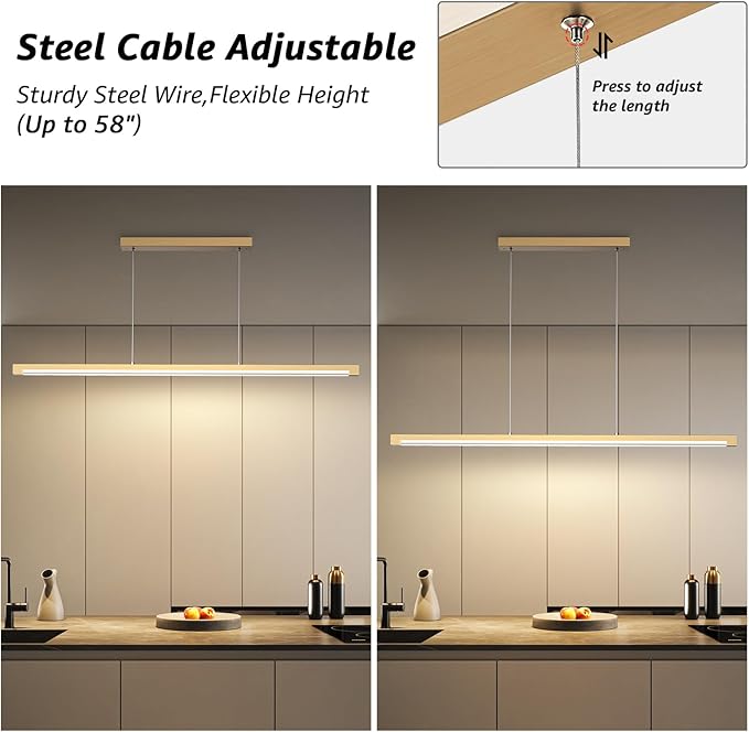40W Gold Linear Pendant Light Aluminum, 54" Dimmable Kitchen Island Lighting with Remote & App Control, Adjustable CCT (3000K-6000K), Dining Room Chandelier for Home Office Study-Ruum Studio Home