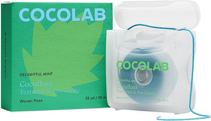Cocofloss Woven Dental Floss, Dentist-Designed Oral Care, Mint, Waxed, Expanding, Vegan, Kid-Friendly String Floss with Coconut Oil, 1 Spool (33 yd)-Ruum Studio Home