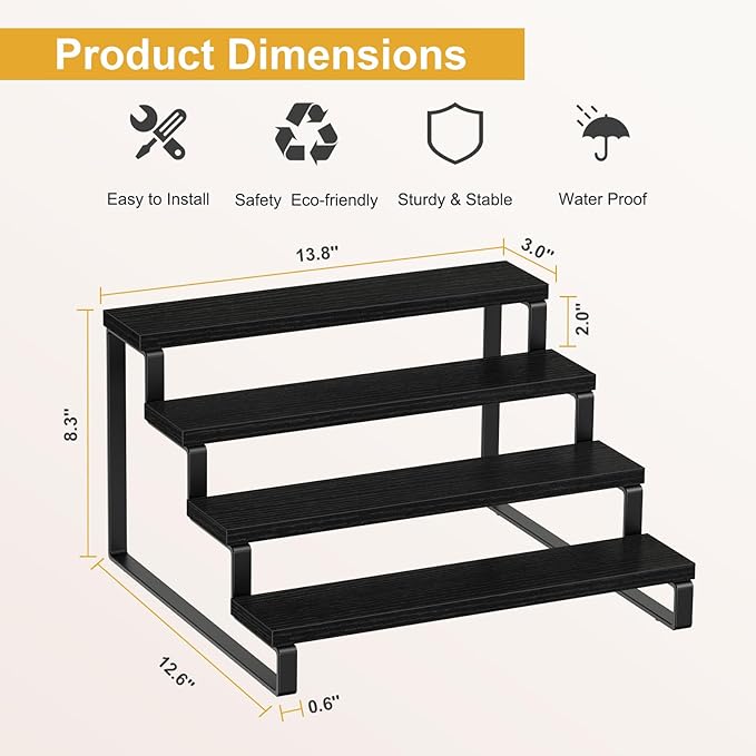Giikin 4 Tier Spice Rack, Cabinet Organizer Shelf, Wooden Spice Rack for Countertop, Kitchen Counter Storage Shelves Cupcake Stand Holder Display Stand, Black-Ruum Studio Home