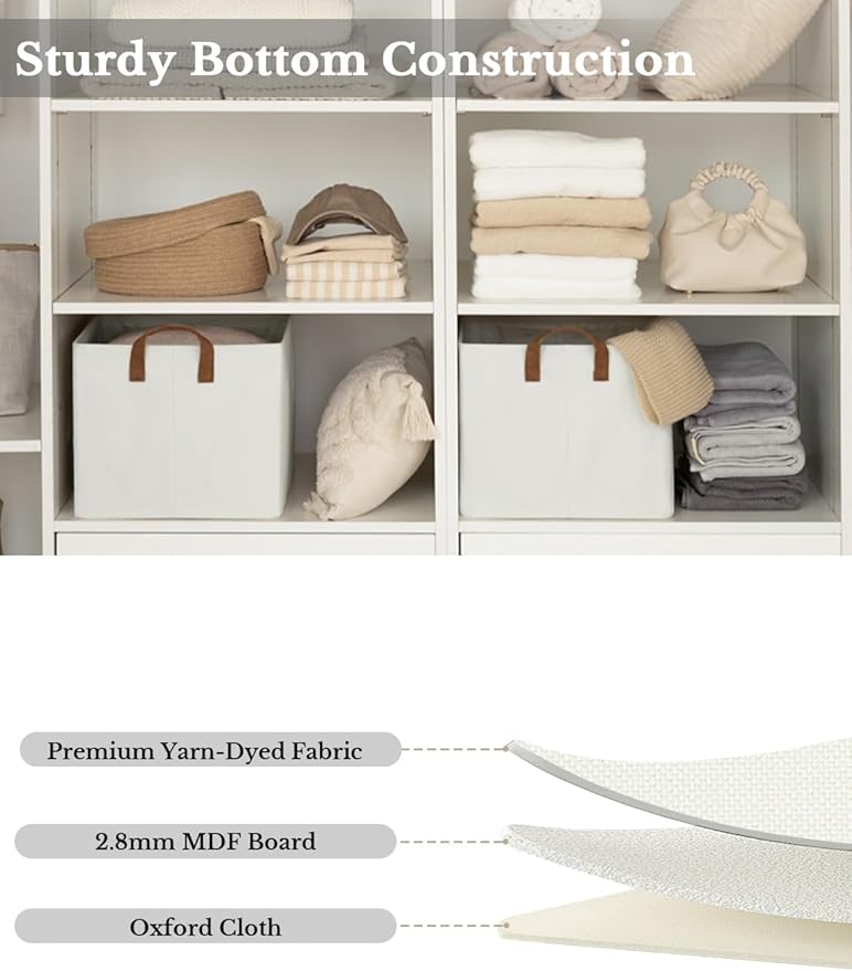 StorageWorks 45L Extra Large Fabric Storage Bins with PU Handles, Storage Baskets for Organizing, Large Laundry Basket, 2-Pack, Beige, 19" L X 13.25" W X 11" H-Ruum Studio Home