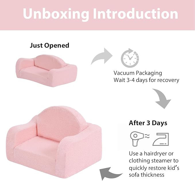 Welnow 2-in-1 Kids Sofa Chair, Convertible Toddler Chair Flip Out Children Sofa Chair with Wave Armrests Folding Kids Play Sofa with Side Pockets & Removable Cover Armchair for Girl or Boy-Ruum Studio Home