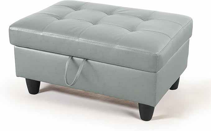 Ottoman Rectangular Storage Ottoman Bench, Faux Leather Footrest, Coffee Table, Stool Footstool with Hinged Lid for Living Room, Bedroom, Entryway, Gray, 35"x23.5"x17.5"-Ruum Studio Home