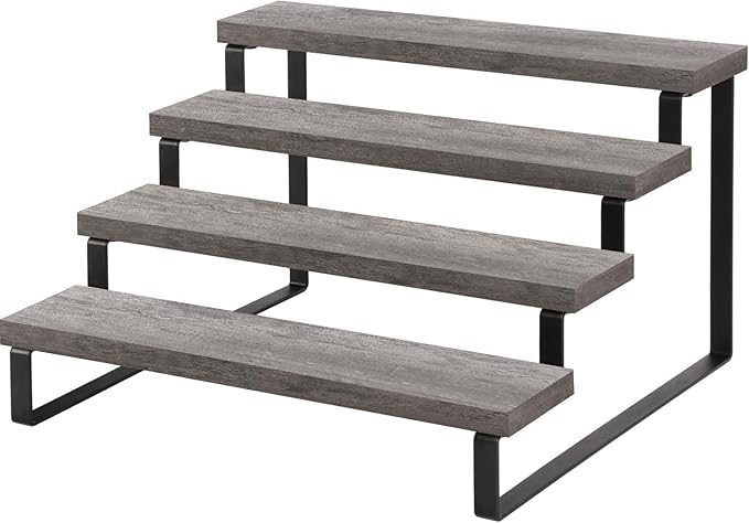 YINMIT Wooden Display Riser Stand, Tiered Perfume and Cologne Organizer Stand, 4 Tier Spice Rack Organizer, Rustic Display Shelf for Candles (4 Tier,Grey)-Ruum Studio Home