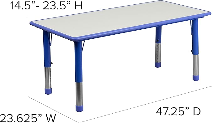 Flash Furniture Wren 23.625''W x 47.25''L Rectangular Blue Plastic Height Adjustable Activity Tables with Grey Tops, Set of 3-Ruum Studio Home