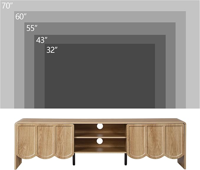 ORRD 63'' TV Stand, Modern TV Console Table Wave Panel Television Stands Entertainment Media Center with Storage Compartment and Sliding Door for Living Room (Natural)-Ruum Studio Home