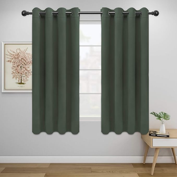 Easy-Going Blackout Curtains for Bedroom, Solid Thermal Insulated Grommet and Noise Reduction Window Drapes, Room Darkening Curtains for Living Room, 2 Panels (52x63 in,Greyish Green)-Ruum Studio Home