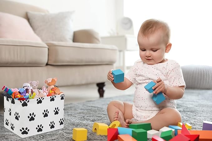 HIYAGON Dog toy Basket Dog Toy Bin Cute Toy Storage Basket Organizer Box Kids Gift Basket Empty Rectangular Room Decor for Home(Paw)-Ruum Studio Home