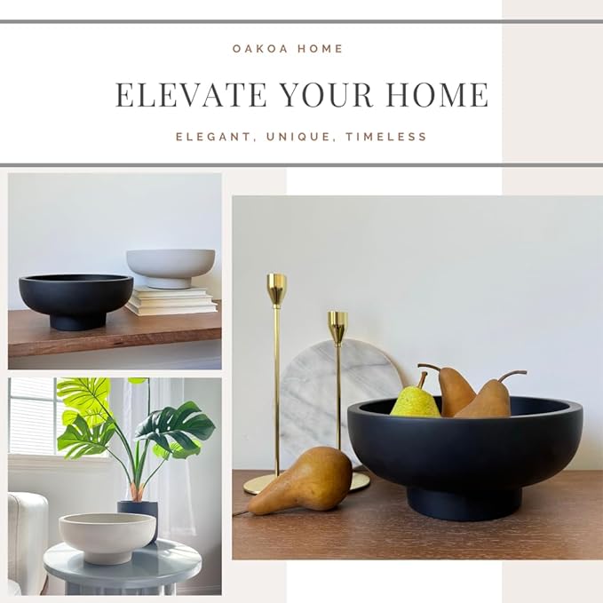 OAKOA Concrete Black Decorative Bowl for Home Decor - Black Fruit Bowl - Modern Pedestal Coffee Table Bowl for Entryway Table-Ruum Studio Home