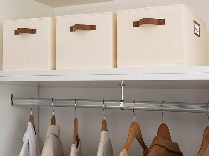 StorageWorks Storage Baskets for Shelves, Foldable Fabric Closet Storage Bins with PU Handles, Fabric Storage Bins Clothes Organizer, Ivory White, 3-Pack, Extra Large-Ruum Studio Home