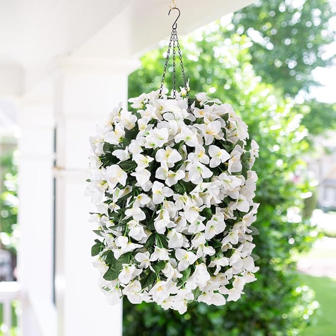 Faux Bougainvillea Artificial Flowers Plants for Outdoors Outside Decoration, 2 PCS White Fake Flowers UV Resistant Look Real Silk Long Trailing Vines for Front Door Porch Planter Patio Garden Yard-Ruum Studio Home