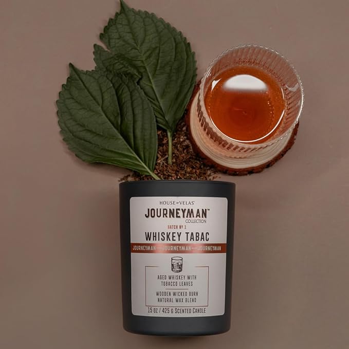 Journeyman Collection Candle, 15oz, Wooden Wick, Whiskey Tabac, Large Painted Jar-Ruum Studio Home