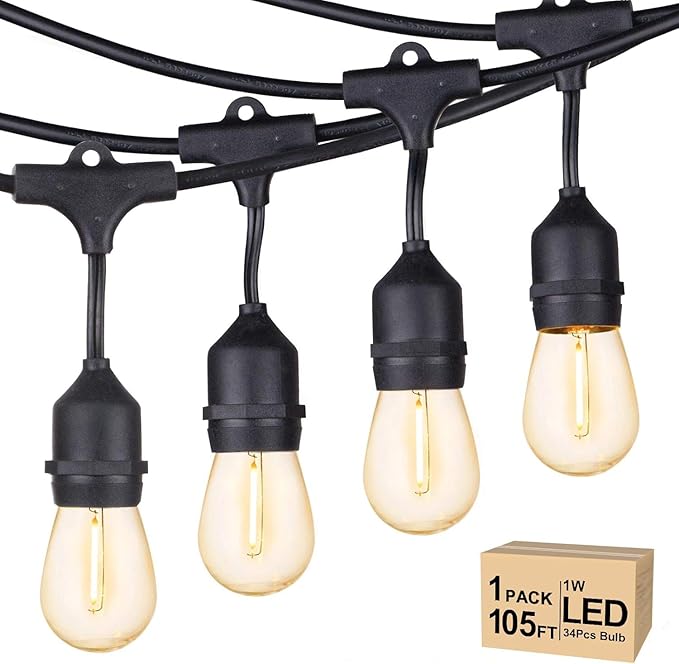Svater Outdoor String Lights Led 105FT, Commercial Grade Patio Lights with 1W Dimmable S14 Shatterproof Bulbs, ETL Listed Heavy-Duty Outside Waterproof Cafe Bistro Market Lighting Warm White-Ruum Studio Home