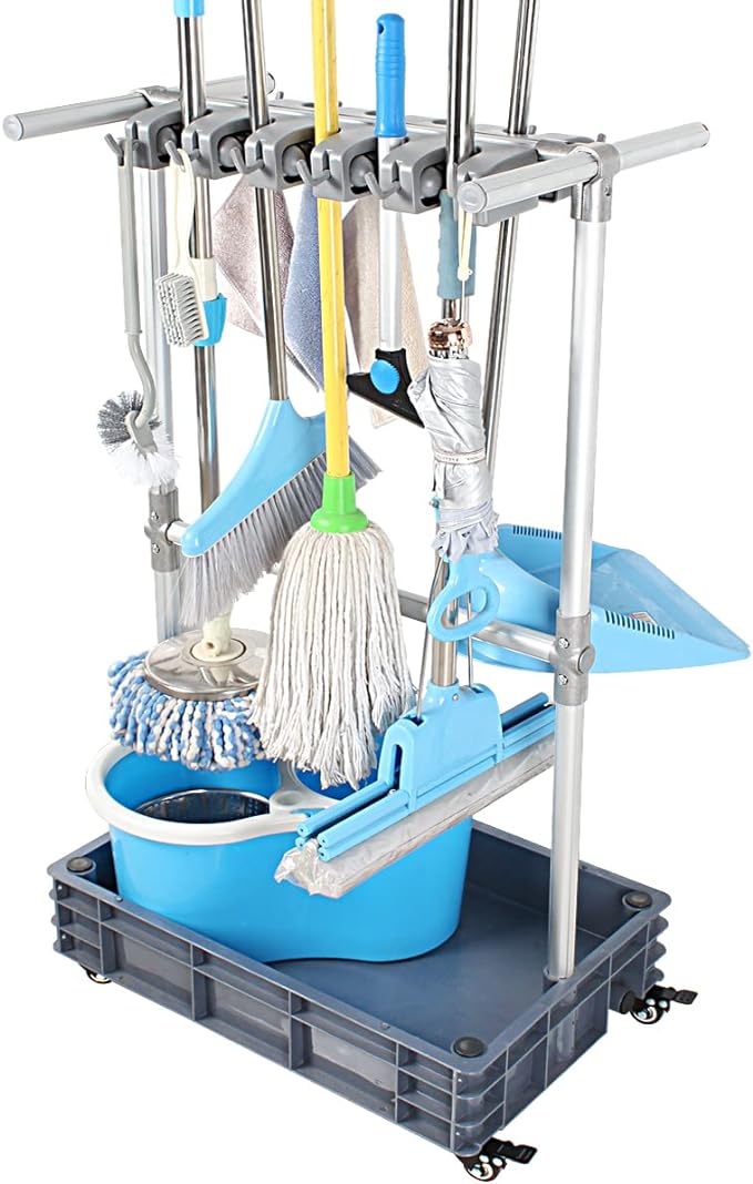 Broom And Mop Holder Put Wet Mops Movable Floor-Mounted Mop Rack Floor Standing Cleaning Tool Cart Storage For Garden Garage Schools, Hospitals, Factories, Hotels,Property Companies (12racks)-Ruum Studio Home