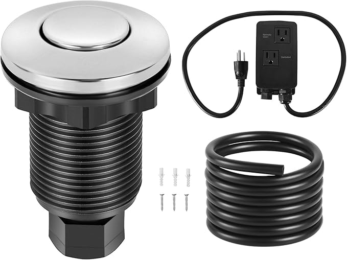 VEVOR Garbage Disposal Air Switch Kit, Dual Outlet Sink Top Air Switch for Food Waste Disposal, 2.5-inch Chrome-Plated Stainless Steel ON/OFF Air Push Button, Suitable for Stainless Steel Countertops-Ruum Studio Home