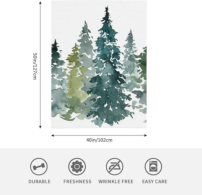 HGOD DESIGNS Watercolor Grey Fir Trees Forest Blanket,Coniferous Tree Decor Blankets Soft Warm Throw for Women Birthday, Home Living Room Decoration 40"x50"-Ruum Studio Home