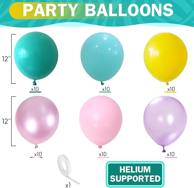 Pastel Balloons 60 Pcs Metallic Pink Purple Teal Blue Yellow Multicolor Latex Balloon Macaron Rainbow Pastel Color Party Balloons for Girls Birthday Baby Shower Bridal Wedding Party Decorations-Ruum Studio Home