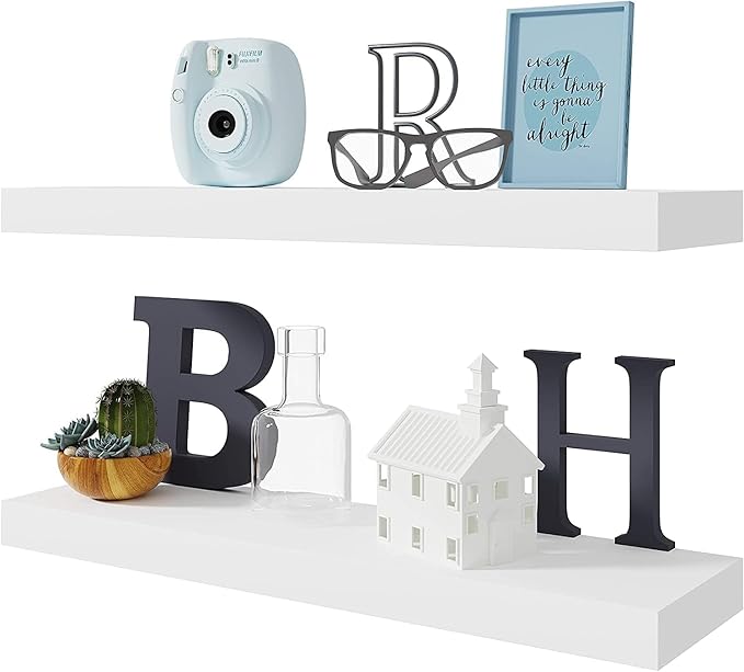BAMEOS Floating Shelf,Wall Shelf,Decor Wall Mounted Shelves,Hanging Shelf Set L24xW6 for Bathroom Kitchen Living,Kitchen,Room Bedroom Storage,White-Ruum Studio Home