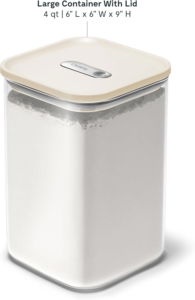 Caraway 4qt Glass Airtight Food Storage Container with Lid – Non-Toxic, BPA-Free Kitchen Storage Container – Stackable, Space-Saving Airtight Container for Dry Goods and More - Cream-Ruum Studio Home