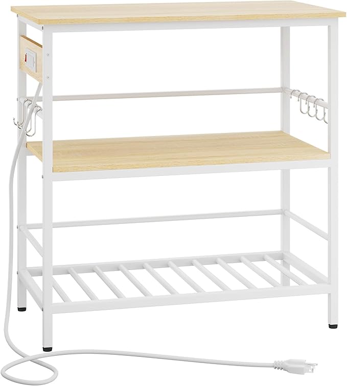 IBUYKE Kitchen Island with Storage, Bakers Rack with Power Outlet,Microwave Stand with Large Worktop,Rolling Bar Cart for Home, Outdoor, Kitchen,Light Wood TMJ029R-Ruum Studio Home