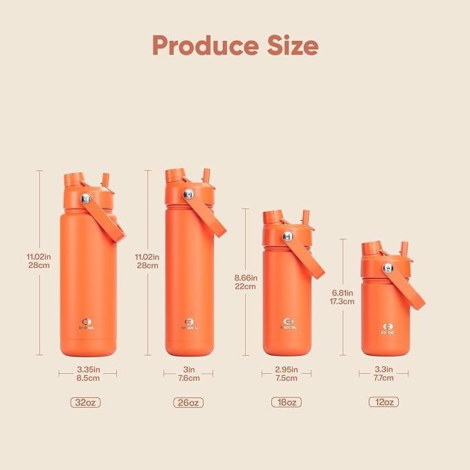 Insulated Water Bottle with Straw Stainless Steel Water Bottle, Leak-Proof, BPA-Free, Double Wall Vacuum Keeps Cold for 24 Hours for Sports, Travel, School (26 oz, Moderate Orange)-Ruum Studio Home