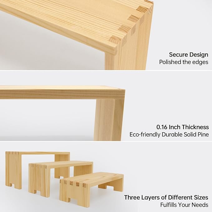 Large Display Wood Risers Wooden Stand 8 Tier Wood Racks Decorative Rectangular, 2 Set 8 Pieces Cupcake Stands Cologne Perfume Organizer Dessert Showcase Items(nature)-Ruum Studio Home