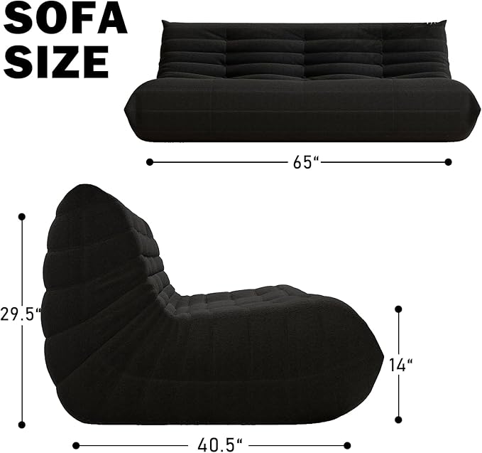 Big Bean Bag Chairs for Adults, 3 Seater Large Bean Bag Chair Sofa, Fireside Chair Lazy Sofa Chair with High Density Comfortable Foam, Modern Bean Bag for Living Room, Bedroom, Office (Black)-Ruum Studio Home