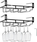 AUHOKY 2Pcs Adjustable Wine Glass Rack Under Cabinet, Punch-Free 3 Rows Stemware Metal Holder, Hanging Glass Storage Hanger Organizer for Shelf Kitchen Bar Decor (3 Rows, Black)-Ruum Studio Home
