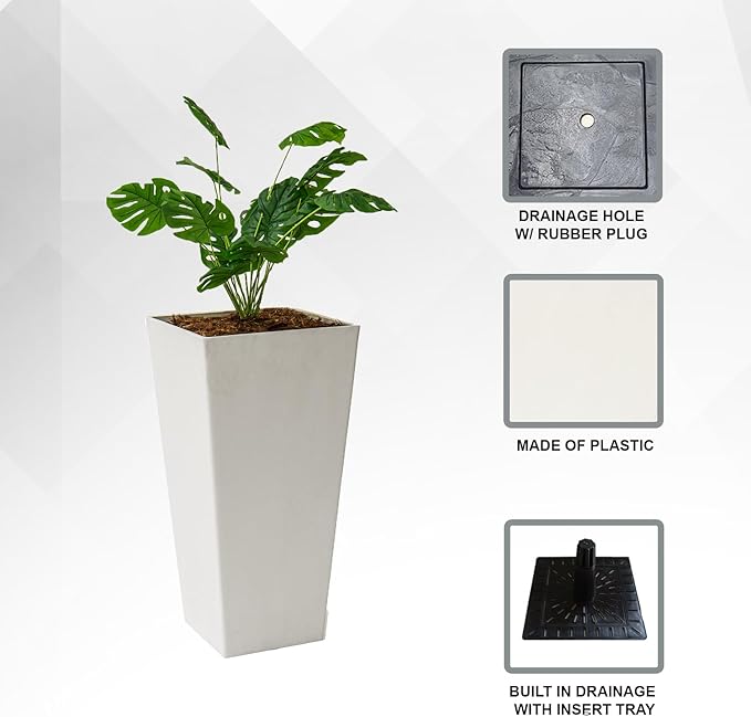 XBrand Modern 28-Inch Square Planter, Modern Tapered Planter Perfect for Indoor & Outdoor, Patio Décor, Set of 2-Ruum Studio Home