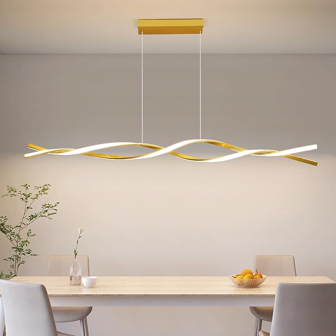 Modern Ceiling Pendant Light, with Remote Control Dimmable 3 Color Mode & Brightness Ceiling Lamp, Anti-Flicker Dining Light Fixture for Kitchen, Dining Room (Gold, 59IN)-Ruum Studio Home