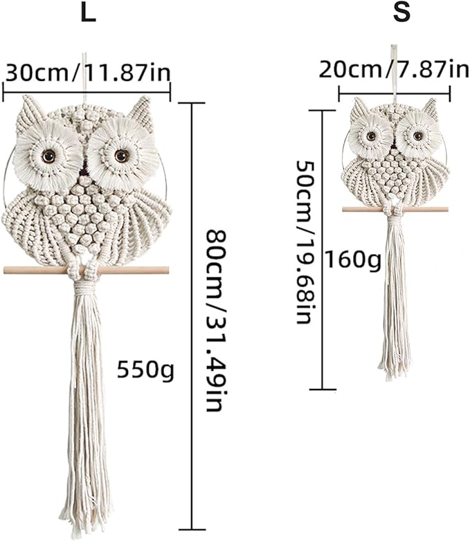 Achart Owl Macrame Wall Hanging-Hand Woven Boho Tapestry-Macrame Wall Decor -Owl Decor for Bedroom, Living Room, Nursery (Beige-L&S)-Ruum Studio Home