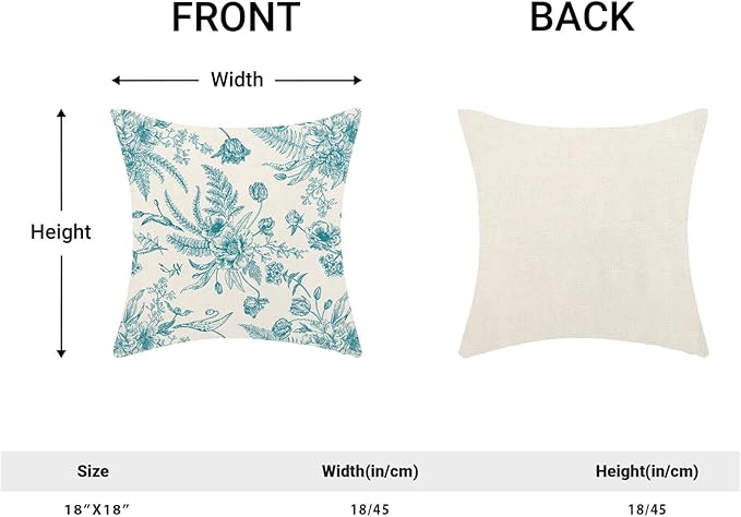 CXMEIFLY Aqua Teal Spring Pillow Covers 18 x 18 Inch Set of 2 for Chinoiserie Flowers Decor Throw Pillows Floral Leaves Seasonal Plant Outdoor Decorative Cushion Cases for Couch Bed Decorations-Ruum Studio Home