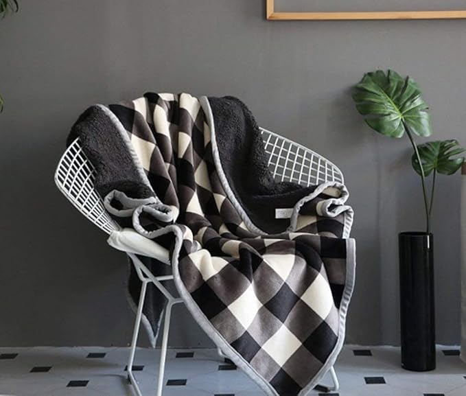 UKELER Buffalo Check Sherpa Throw 80'' x 60''- Soft Plush Flannel Blanket Throws for Bed/Couch/Sofa/Office/Camping-Ruum Studio Home