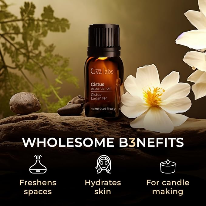 Gya Labs Cistus Essential Oil for Hair - 0.34 Fl Oz - 100% Pure Natural Cistus Oil for Diffuser, Skin, Aromatherapy & Candle Making Scent-Ruum Studio Home