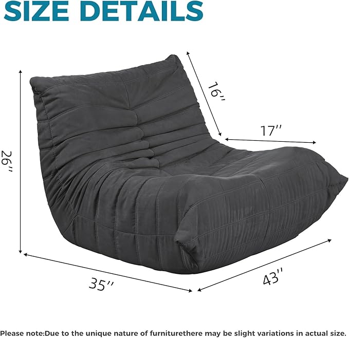 Modern Living Room Chair, Big Bean Bag Adult Floor Sofa, Togo Recliner Memory Foam Lazy Couch Suitable Balcony for Fireside Chair (Dark Grey)-Ruum Studio Home