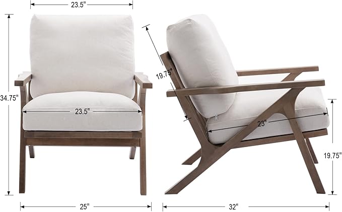 chairus Mid Century Accent Armchair Modern Upholstered Lounge Chair Compfy Leisure Arm Chair for Living Room Fireplace/Bedroom/Reception/Dorms, Linen Fabric White-Ruum Studio Home